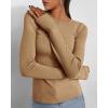 imageBTFBM Womens Casual Long Sleeve Tops Spring Fall 2025 Crew Neck Workout Shirt Stretchy Slim Fit Basic Y2K Going Out TopKhaki