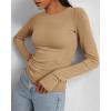 imageBTFBM Womens Casual Long Sleeve Tops Spring Fall 2025 Crew Neck Workout Shirt Stretchy Slim Fit Basic Y2K Going Out TopKhaki