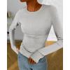imageBTFBM Womens Casual Long Sleeve Tops Spring Fall 2025 Crew Neck Workout Shirt Stretchy Slim Fit Basic Y2K Going Out TopLight Grey