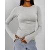imageBTFBM Womens Casual Long Sleeve Tops Spring Fall 2025 Crew Neck Workout Shirt Stretchy Slim Fit Basic Y2K Going Out TopLight Grey