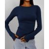 imageBTFBM Womens Casual Long Sleeve Tops Spring Fall 2025 Crew Neck Workout Shirt Stretchy Slim Fit Basic Y2K Going Out TopNavy