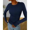imageBTFBM Womens Casual Long Sleeve Tops Spring Fall 2025 Crew Neck Workout Shirt Stretchy Slim Fit Basic Y2K Going Out TopNavy