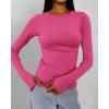 imageBTFBM Womens Casual Long Sleeve Tops Spring Fall 2025 Crew Neck Workout Shirt Stretchy Slim Fit Basic Y2K Going Out TopRose Red
