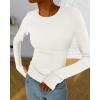 imageBTFBM Womens Casual Long Sleeve Tops Spring Fall 2025 Crew Neck Workout Shirt Stretchy Slim Fit Basic Y2K Going Out TopWhite