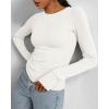 imageBTFBM Womens Casual Long Sleeve Tops Spring Fall 2025 Crew Neck Workout Shirt Stretchy Slim Fit Basic Y2K Going Out TopWhite