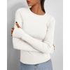 imageBTFBM Womens Casual Long Sleeve Tops Spring Fall 2025 Crew Neck Workout Shirt Stretchy Slim Fit Basic Y2K Going Out TopWhite
