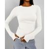 imageBTFBM Womens Casual Long Sleeve Tops Spring Fall 2025 Crew Neck Workout Shirt Stretchy Slim Fit Basic Y2K Going Out TopWhite