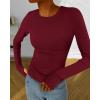 imageBTFBM Womens Casual Long Sleeve Tops Spring Fall 2025 Crew Neck Workout Shirt Stretchy Slim Fit Basic Y2K Going Out TopWine Red