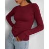 imageBTFBM Womens Casual Long Sleeve Tops Spring Fall 2025 Crew Neck Workout Shirt Stretchy Slim Fit Basic Y2K Going Out TopWine Red