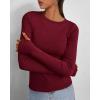 imageBTFBM Womens Casual Long Sleeve Tops Spring Fall 2025 Crew Neck Workout Shirt Stretchy Slim Fit Basic Y2K Going Out TopWine Red