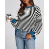 imageBTFBM Womens Striped Pullover Tops Fall Clothes 2025 Long Sleeve Shirts Trendy Soft Crew Neck Loose Y2K SweatshirtsBlack White