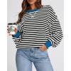 imageBTFBM Womens Striped Pullover Tops Fall Clothes 2025 Long Sleeve Shirts Trendy Soft Crew Neck Loose Y2K SweatshirtsBlack White