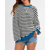 imageBTFBM Womens Striped Pullover Tops Fall Clothes 2025 Long Sleeve Shirts Trendy Soft Crew Neck Loose Y2K SweatshirtsBlack White