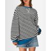 imageBTFBM Womens Striped Pullover Tops Fall Clothes 2025 Long Sleeve Shirts Trendy Soft Crew Neck Loose Y2K SweatshirtsBlack White