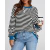 imageBTFBM Womens Striped Pullover Tops Fall Clothes 2025 Long Sleeve Shirts Trendy Soft Crew Neck Loose Y2K SweatshirtsBlack White