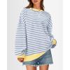 imageBTFBM Womens Striped Pullover Tops Fall Clothes 2025 Long Sleeve Shirts Trendy Soft Crew Neck Loose Y2K SweatshirtsBlue Beige White
