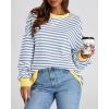 imageBTFBM Womens Striped Pullover Tops Fall Clothes 2025 Long Sleeve Shirts Trendy Soft Crew Neck Loose Y2K SweatshirtsBlue Beige White