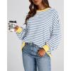imageBTFBM Womens Striped Pullover Tops Fall Clothes 2025 Long Sleeve Shirts Trendy Soft Crew Neck Loose Y2K SweatshirtsBlue Beige White