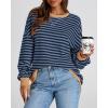 imageBTFBM Womens Striped Pullover Tops Fall Clothes 2025 Long Sleeve Shirts Trendy Soft Crew Neck Loose Y2K SweatshirtsBlue Navy