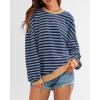 imageBTFBM Womens Striped Pullover Tops Fall Clothes 2025 Long Sleeve Shirts Trendy Soft Crew Neck Loose Y2K SweatshirtsBlue Navy