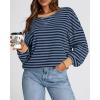 imageBTFBM Womens Striped Pullover Tops Fall Clothes 2025 Long Sleeve Shirts Trendy Soft Crew Neck Loose Y2K SweatshirtsBlue Navy