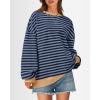 imageBTFBM Womens Striped Pullover Tops Fall Clothes 2025 Long Sleeve Shirts Trendy Soft Crew Neck Loose Y2K SweatshirtsBlue Navy