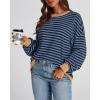 imageBTFBM Womens Striped Pullover Tops Fall Clothes 2025 Long Sleeve Shirts Trendy Soft Crew Neck Loose Y2K SweatshirtsBlue Navy