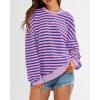 imageBTFBM Womens Striped Pullover Tops Fall Clothes 2025 Long Sleeve Shirts Trendy Soft Crew Neck Loose Y2K SweatshirtsBlue Pink