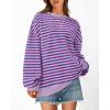 imageBTFBM Womens Striped Pullover Tops Fall Clothes 2025 Long Sleeve Shirts Trendy Soft Crew Neck Loose Y2K SweatshirtsBlue Pink