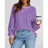 imageBTFBM Womens Striped Pullover Tops Fall Clothes 2025 Long Sleeve Shirts Trendy Soft Crew Neck Loose Y2K SweatshirtsBlue Pink