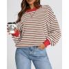 imageBTFBM Womens Striped Pullover Tops Fall Clothes 2025 Long Sleeve Shirts Trendy Soft Crew Neck Loose Y2K SweatshirtsBrown White