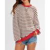 imageBTFBM Womens Striped Pullover Tops Fall Clothes 2025 Long Sleeve Shirts Trendy Soft Crew Neck Loose Y2K SweatshirtsBrown White
