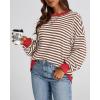 imageBTFBM Womens Striped Pullover Tops Fall Clothes 2025 Long Sleeve Shirts Trendy Soft Crew Neck Loose Y2K SweatshirtsBrown White