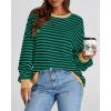 imageBTFBM Womens Striped Pullover Tops Fall Clothes 2025 Long Sleeve Shirts Trendy Soft Crew Neck Loose Y2K SweatshirtsGreen Navy