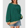 imageBTFBM Womens Striped Pullover Tops Fall Clothes 2025 Long Sleeve Shirts Trendy Soft Crew Neck Loose Y2K SweatshirtsGreen Navy
