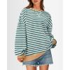 imageBTFBM Womens Striped Pullover Tops Fall Clothes 2025 Long Sleeve Shirts Trendy Soft Crew Neck Loose Y2K SweatshirtsGreen White