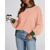 imageBTFBM Womens Striped Pullover Tops Fall Clothes 2025 Long Sleeve Shirts Trendy Soft Crew Neck Loose Y2K SweatshirtsLight Orange Apricot
