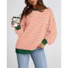 imageBTFBM Womens Striped Pullover Tops Fall Clothes 2025 Long Sleeve Shirts Trendy Soft Crew Neck Loose Y2K SweatshirtsLight Orange Apricot