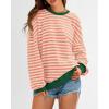 imageBTFBM Womens Striped Pullover Tops Fall Clothes 2025 Long Sleeve Shirts Trendy Soft Crew Neck Loose Y2K SweatshirtsLight Orange Apricot