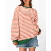 imageBTFBM Womens Striped Pullover Tops Fall Clothes 2025 Long Sleeve Shirts Trendy Soft Crew Neck Loose Y2K SweatshirtsLight Orange Apricot