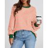 imageBTFBM Womens Striped Pullover Tops Fall Clothes 2025 Long Sleeve Shirts Trendy Soft Crew Neck Loose Y2K SweatshirtsLight Orange Apricot