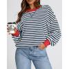 imageBTFBM Womens Striped Pullover Tops Fall Clothes 2025 Long Sleeve Shirts Trendy Soft Crew Neck Loose Y2K SweatshirtsNavy White