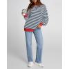 imageBTFBM Womens Striped Pullover Tops Fall Clothes 2025 Long Sleeve Shirts Trendy Soft Crew Neck Loose Y2K SweatshirtsNavy White
