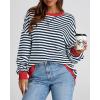 imageBTFBM Womens Striped Pullover Tops Fall Clothes 2025 Long Sleeve Shirts Trendy Soft Crew Neck Loose Y2K SweatshirtsNavy White