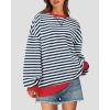imageBTFBM Womens Striped Pullover Tops Fall Clothes 2025 Long Sleeve Shirts Trendy Soft Crew Neck Loose Y2K SweatshirtsNavy White
