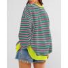 imageBTFBM Womens Striped Pullover Tops Fall Clothes 2025 Long Sleeve Shirts Trendy Soft Crew Neck Loose Y2K SweatshirtsPink Green