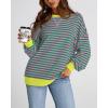 imageBTFBM Womens Striped Pullover Tops Fall Clothes 2025 Long Sleeve Shirts Trendy Soft Crew Neck Loose Y2K SweatshirtsPink Green