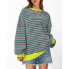 imageBTFBM Womens Striped Pullover Tops Fall Clothes 2025 Long Sleeve Shirts Trendy Soft Crew Neck Loose Y2K SweatshirtsPink Green