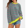 imageBTFBM Womens Striped Pullover Tops Fall Clothes 2025 Long Sleeve Shirts Trendy Soft Crew Neck Loose Y2K SweatshirtsPink Green