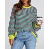 imageBTFBM Womens Striped Pullover Tops Fall Clothes 2025 Long Sleeve Shirts Trendy Soft Crew Neck Loose Y2K SweatshirtsPink Green
